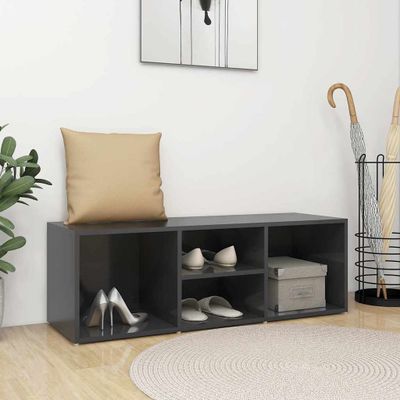 vidaXL Lavička na topánky, lesklá sivá 102x35x35 cm, kompozitné drevo