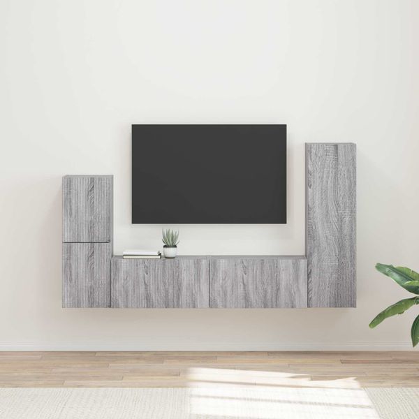 vidaXL Zostava TV skriniek Nástenný 4 pcs Sivý Sonoma Kompozitné drevo