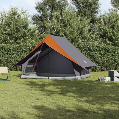 vidaXL Rodinný stan so strechou Šedá a oranžová 256 x 256 x 185 cm