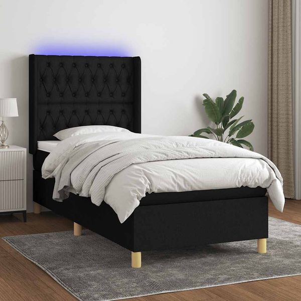 vidaXL Posteľ boxsping s matracom a LED čierna 90x200 cm látka