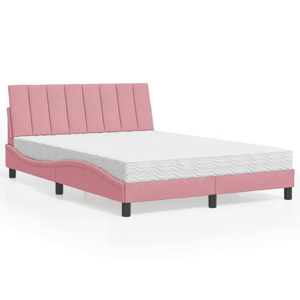 vidaXL Posteľ s matracom Hanko ružový 140x200 cm zamat