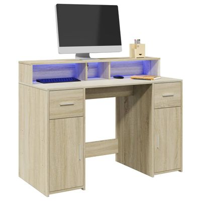 vidaXL Stôl s LED svetlami dub sonoma 120x55x91 cm kompozitné drevo