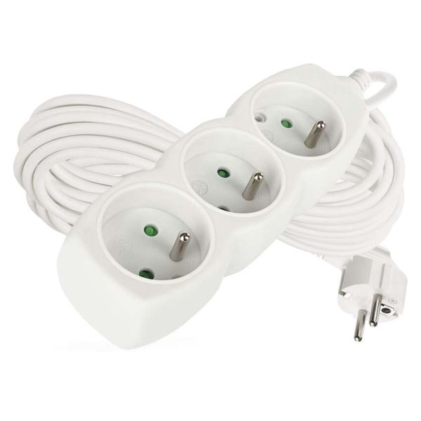 Predlžovací kábel 10 m / 3 zásuvky / biely / PVC / 1,5 mm2