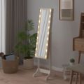vidaXL Voľne stojace zrkadlo s LED, biele 34x37x146 cm