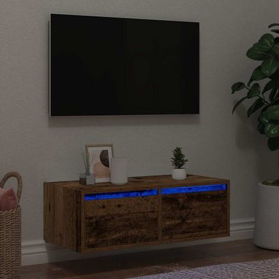 vidaXL TV skrinka s LED svetlami staré drevo 75x35,5x25 cm