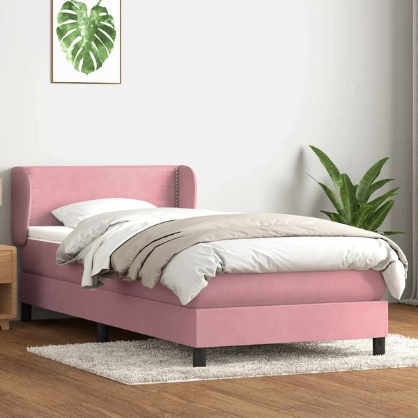 vidaXL Posteľný rám boxsping s matracom ružový 80x220 cm zamat