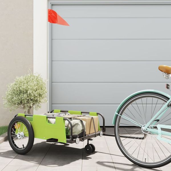 vidaXL Príves na bicykel, zelený, oxfordská látka, železo