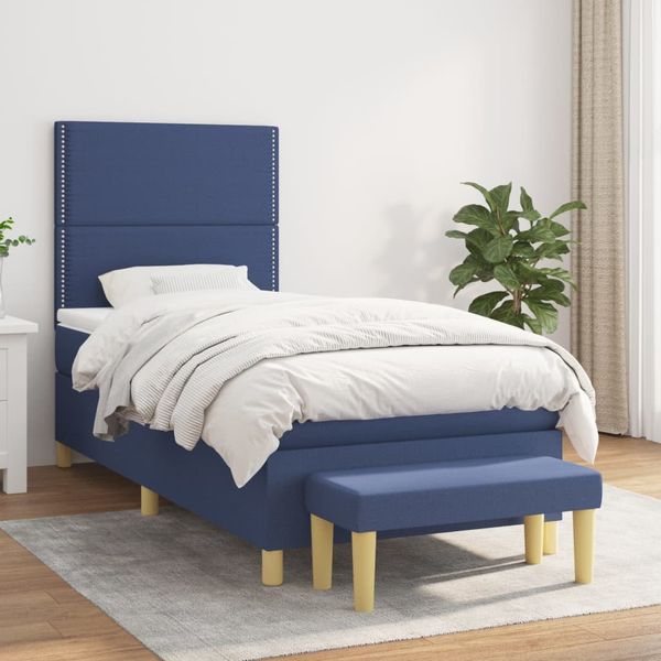 vidaXL Posteľný rám boxsping s matracom modrý 80x200 cm látka