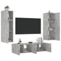 vidaXL 6-dielne TV nástenné skrinky s LED betónovo sivé kompozit.drevo