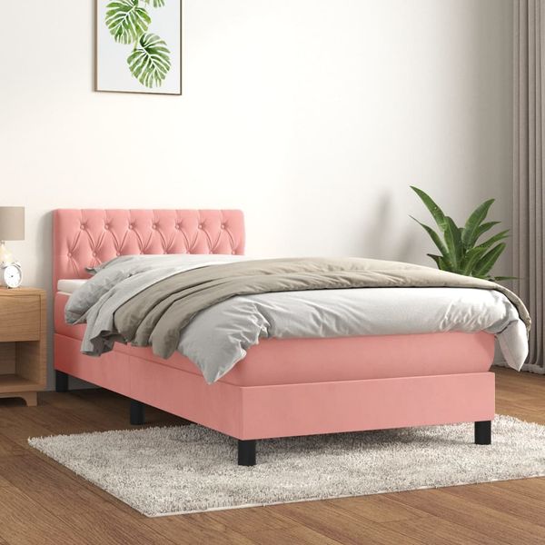 vidaXL Posteľný rám boxsping s matracom ružový 90x200 cm zamat