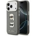Karl Lagerfeld FW zrnitá Karl & Choupette hlavy špendlíky a logá puzdro pre iPhone 17 Pro sivá