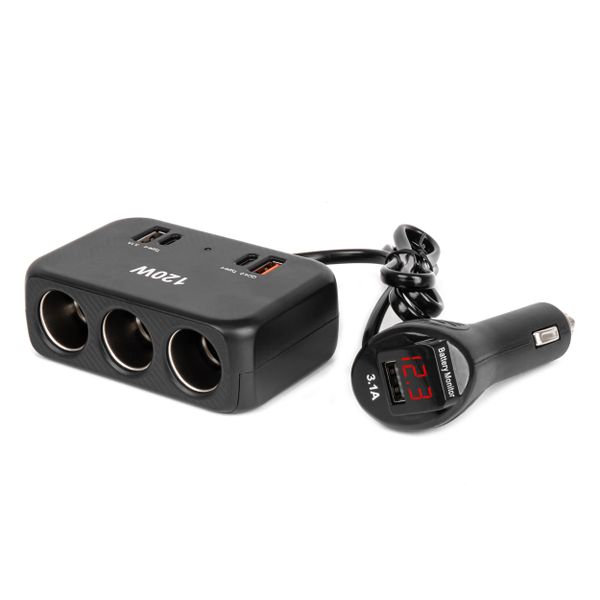 Predlžovacia zásuvka 2x USB-A 1x USB-C QC4.0 12/24V 120W 80cm AMiO-04366