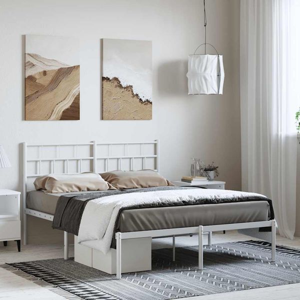 vidaXL Kovový rám postele s čelom biely 135x190 cm