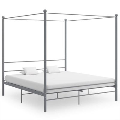 vidaXL Posteľný rám s baldachýnom sivý kov 200x200 cm