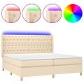 vidaXL Posteľ boxsping s matracom a LED krémová 200x200 cm látka