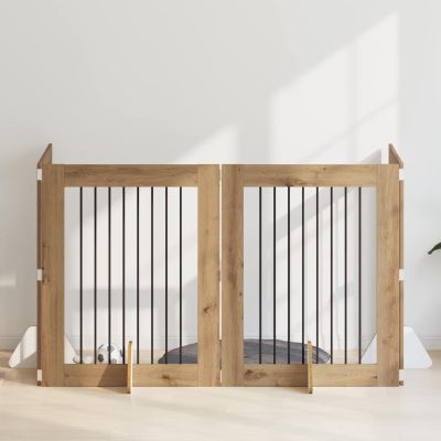 vidaXL Brána pre psov so stojanmi 4 pcs Dub artisan 80 x 100 cm