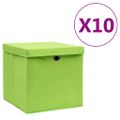 vidaXL Úložné boxy s vekom 10 ks, 28x28x28 cm, zelené