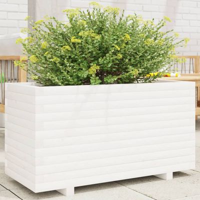 vidaXL Záhradný kvetináč biely 90x40x49,5 cm borovicový masív