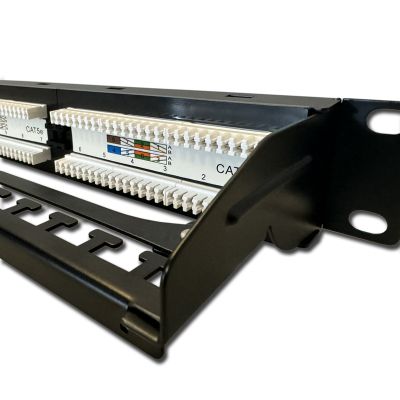 DATACOM Patch panel 19'' UTP 24 port CAT5E DUAL 1U BK (4x6p) vyväzovacia lišta