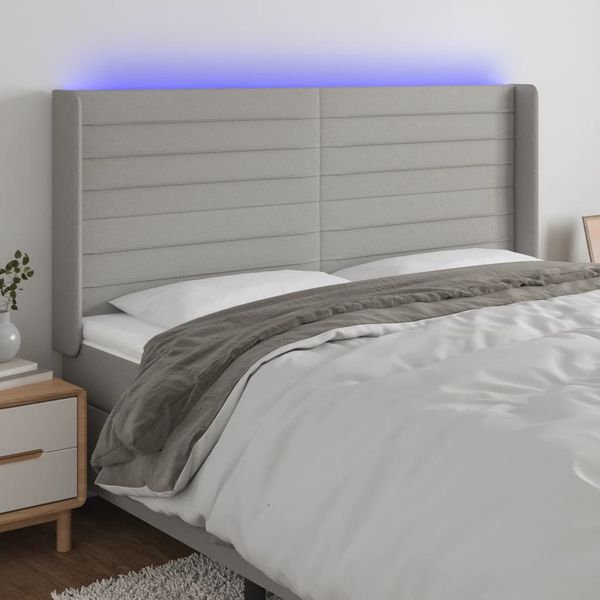 vidaXL Čelo postele s LED bledosivé 203x16x118/128 cm látka