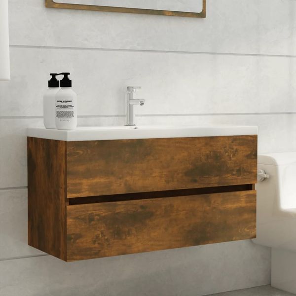 vidaXL Umývadlová skrinka dymový dub 90x38,5x45 cm spracované drevo