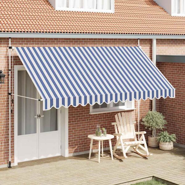 vidaXL Ručne zaťahovacia markíza, 400 cm, modro-biele pásiky