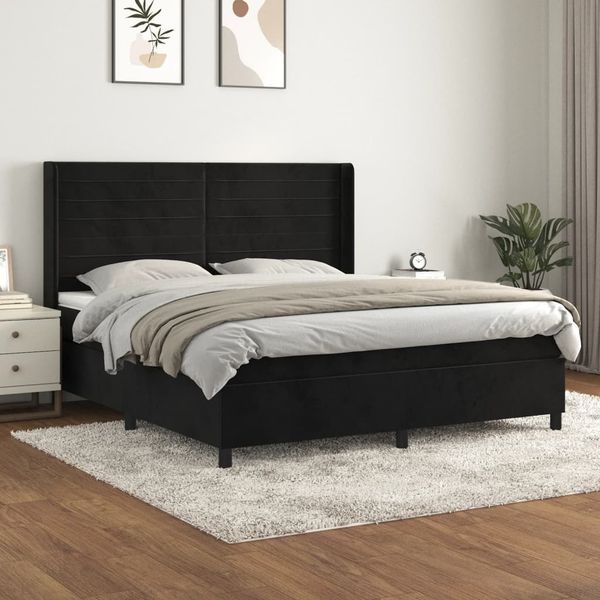 vidaXL Posteľný rám boxspring s matracom čierny 160x200 cm zamat