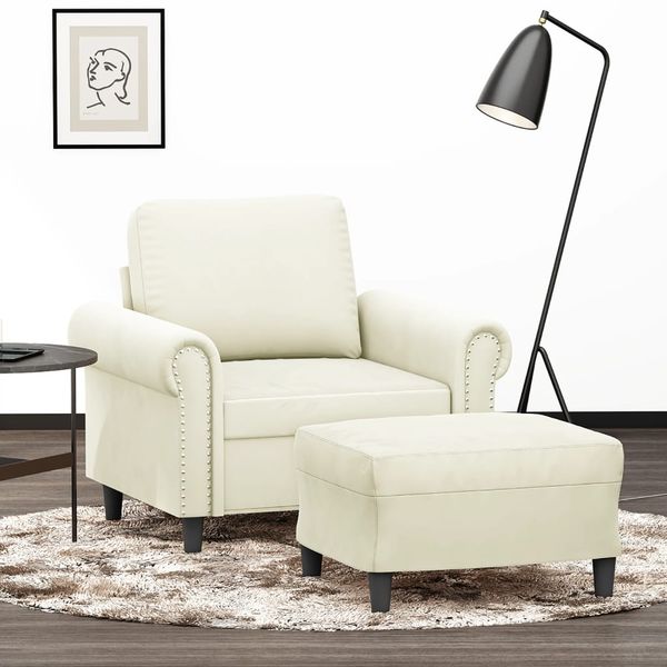 vidaXL Kreslo s podnožkou krémové 60 cm zamat