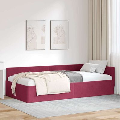 vidaXL Rohový rám postele Víno červené 90 cm x 200 cm Zamat