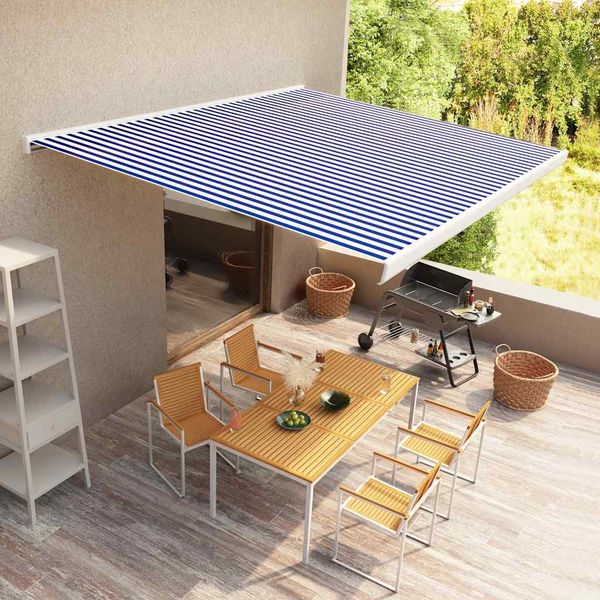 vidaXL Kazetová markíza s motorom 450x300 cm modrá a biela