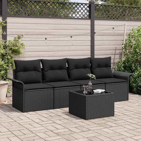 vidaXL Sada pohoviek s vankúšom 5 pcs Čierna polyratan