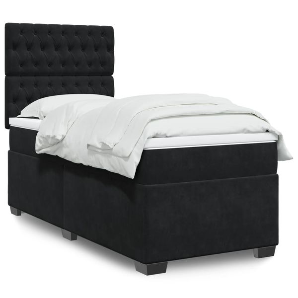 vidaXL Posteľný rám boxspring s matracom čierny 90x200 cm zamat