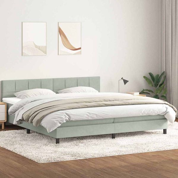 vidaXL Box Spring Posteľ s matracom Svetlosivá 200x210 cm Zamat