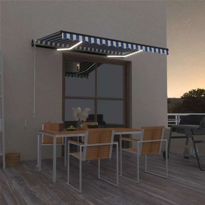 vidaXL Ručne zaťahovacia markíza s LED 350x250 cm modrá a biela