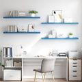 vidaXL Plávajúce nástenné police 4 ks modré 120x23,5x3,8 cm MDF