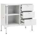 vidaXL Komoda biela 75x35x70 cm oceľ a tvrdené sklo