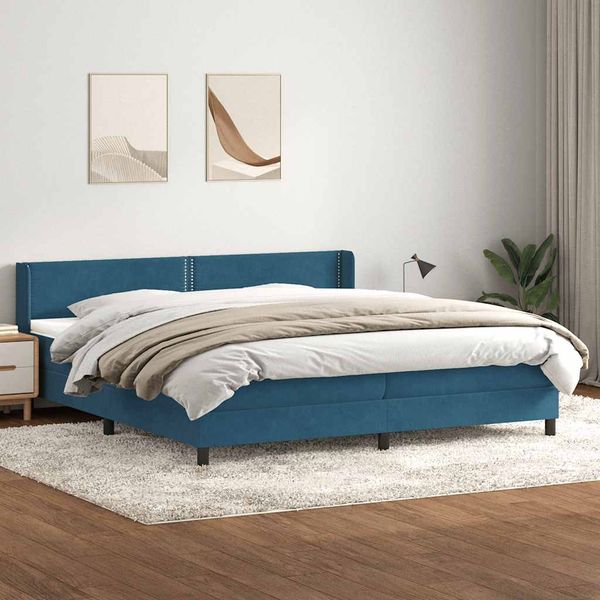 vidaXL Posteľný rám boxsping s matracom tmavomodrý 180x210 cm zamat