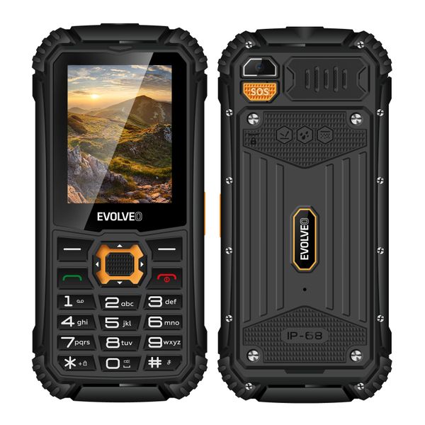 EVOLVEO StrongPhone Q1, IP68 odolný Dual SIM telefón, 2,4'' LCD, 1800mAh, čierno-oranžový