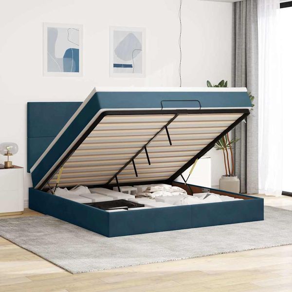 vidaXL Osmanský rám postele s matracmi tmavomodrá 160x200 cm zamat