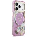 Puzdro Guess Magsafe IML Case Glitter Flowers And Triangle s kovovým rámom fotoaparátu a tlačidlami pre iPhone 17 Pro Max fialové