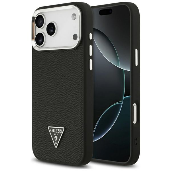 Guess Grained Triangle Logo MagSafe puzdro pre iPhone 17 Pro Max čierna