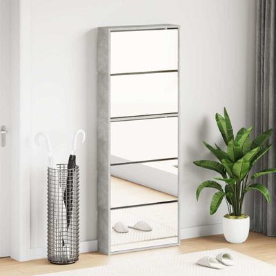 vidaXL Botník so zrkadlom 5-poschodový betónovo sivý 63x17x169,5 cm