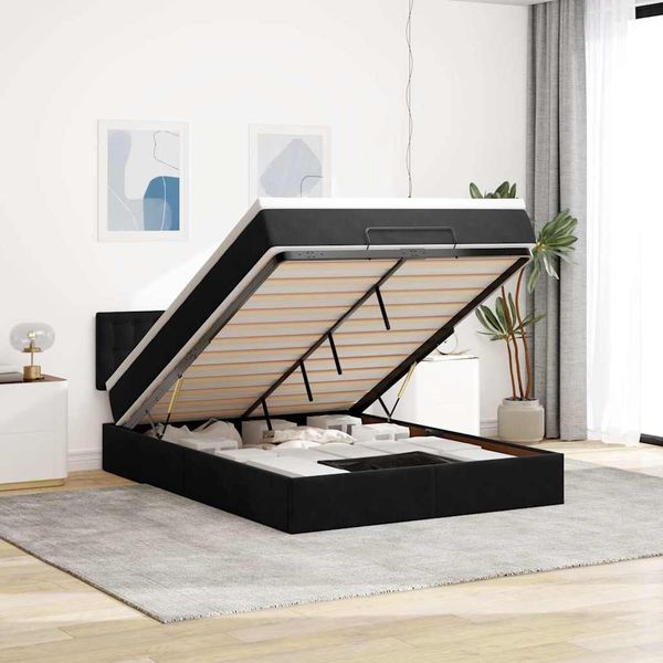 vidaXL Podsedák s matracom a LED diódami, čierny 140x200 cm, zamat