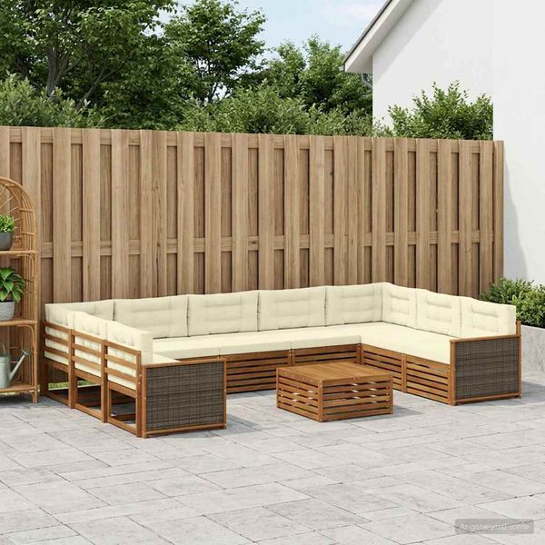 vidaXL Záhradná súprava gaučov s vankúšom 10 pcs Prírodná a krémová