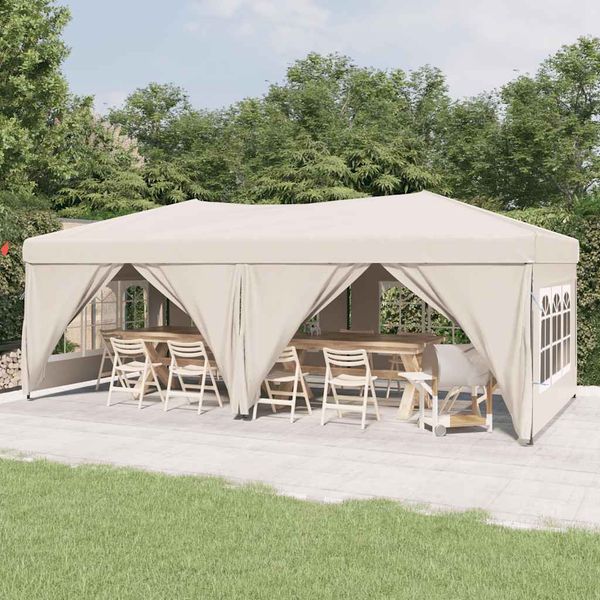 vidaXL Skladací párty stan s bočnými stenami krémový 3x6 m