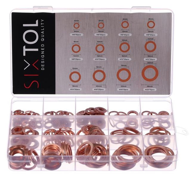 Sada medených tesniacich krúžkov MECHANIC RING SET 2, M5–M20, 300 ks SIXTOL