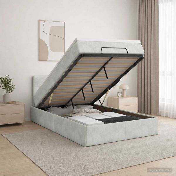vidaXL Ottoman posteľ s matracom a LED Svetlosivá 120 x 190 cm Zamat