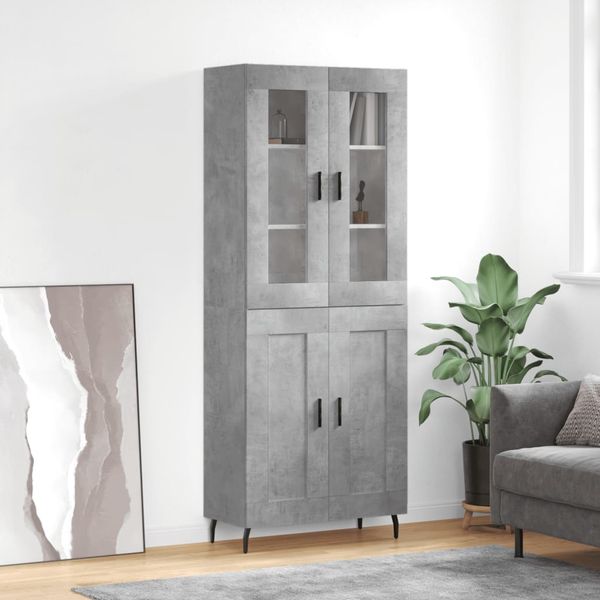 vidaXL Vysoká skrinka betónová sivá 69,5x34x180 cm spracované drevo