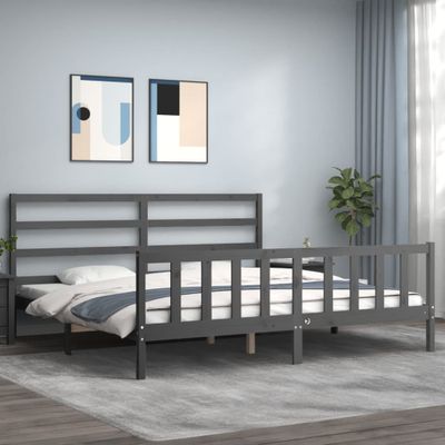 vidaXL Rám postele s čelom sivý 180x200 cm masívne drevo