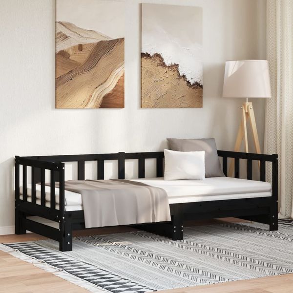 vidaXL Rozkladacia denná posteľ čierna borovicový masív 2x(90x200) cm